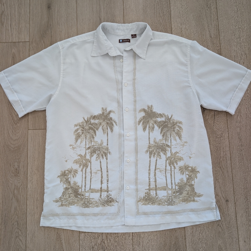 White Palm Tree Print Men's Button Down